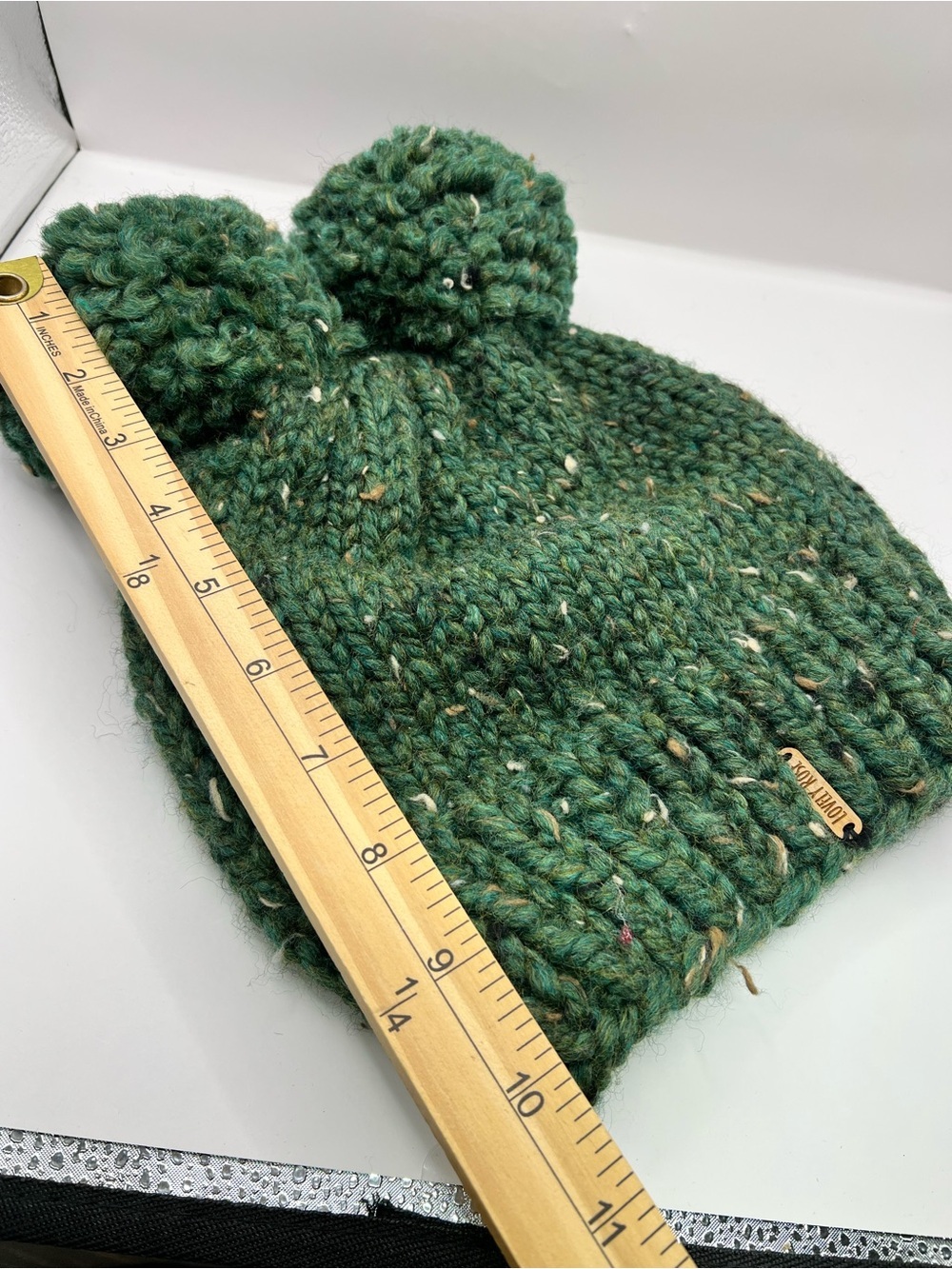 Women’s Cozy Double Pom Knit Beanie Hat in Green - Picture 5 of 5